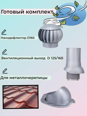 Комплект вентиляции для металлочерепицы Monterrey на D125 серебристый