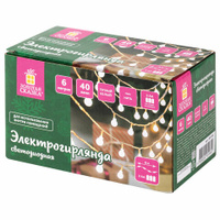 Электрогирлянда-нить комнатная "Шарики", 6м, 40 LED, тёплый белый, на батарейках, ЗОЛОТАЯ СКАЗКА, 591730