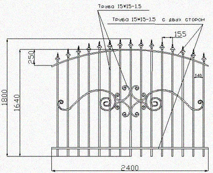 Забор кованый арочный, размеры секции 1800х2400 мм