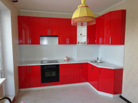 Кухонный гарнитур угловой ярко-красный