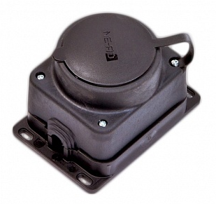 Колодка штепсельная 1-гн. с крышкой, с/з, 16А, IP44 (каучук) (черный)