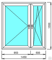 Окно 1450x1550 из стеклопластика с двумя створками