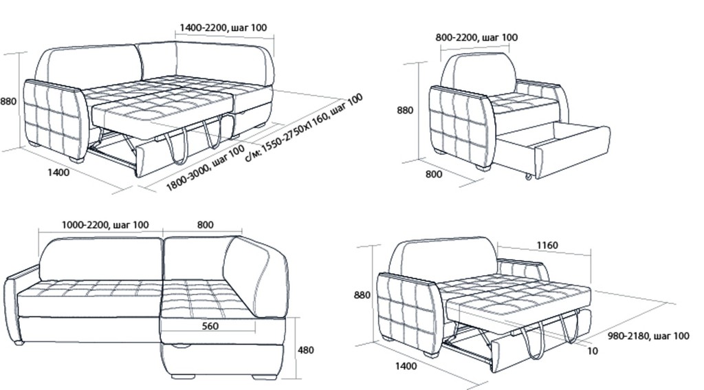 Виды трансформации диванов в картинках