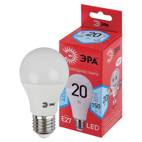 Лампа светодиодная ЭРА 20150Вт цоколь Е27 груша нейтральный белый 25000 ч LED A65-20W-4000-E27 Б0049637