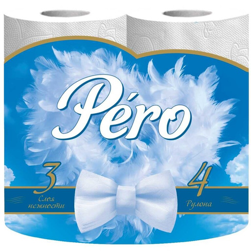 Туалетная бумага Pero, White, 3 слоя, 4 шт, с втулкой, белая
