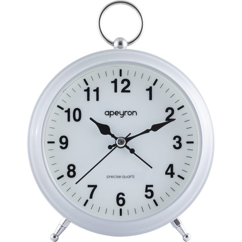 Бесшумные часы-будильник Apeyron подсветка, белый, металл, диаметр 12.4 см