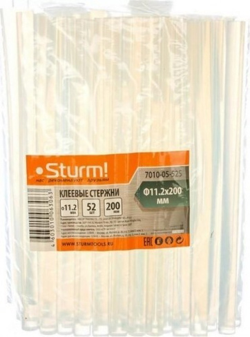 Стержень клеевой Sturm 7010-05-52S 11х200мм, 1кг (52 шт.), прозрачные STURM