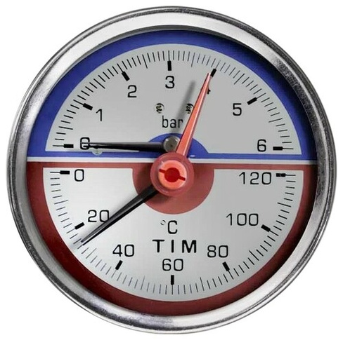 Термоманометр аксиального подключения 1/2", измерение до 10 бар до +120 гра