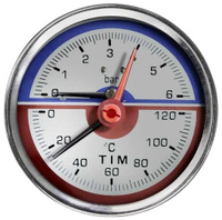 Термоманометр аксиального подключения 1/2", измерение до 10 бар до +120 гра