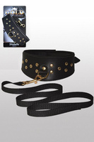 Кожаный ошейник со шлейкой Sitabella Gold Collection – черный с золотым СК-Визит