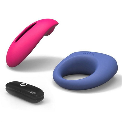 Набор для страстных секс-игр: клиторальный вибростимулятор Candy и эрекционное виброкольцо Dante - розовый с фиолетовым