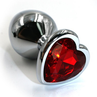 Большая алюминиевая анальная пробка Kanikule Large с кристаллом в виде сердца – серебристый с красным Beauty Brands Limi