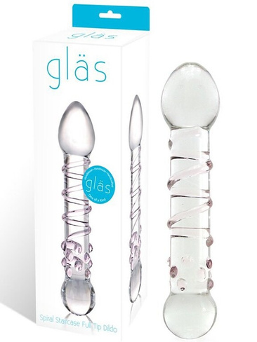 Двухголовый фаллос Spiral Staircase с розовой спиралькой – прозрачный Glas