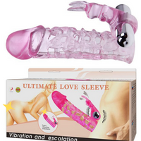 Ажурная насадка на пенис Ultimate Love Sleeve с клиторальным стимулятором и вибрацией – розовый Baile