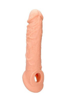 Увеличивающая насадка закрытого типа с кольцом для фиксации на мошонке Penis Extender with Rings - 21 cm Shots toys