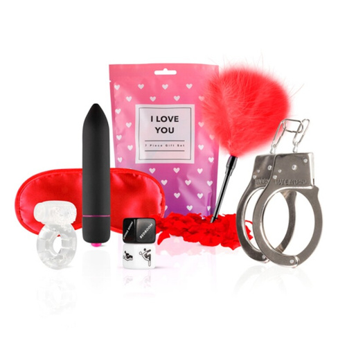 Подарочный набор на 14 февраля для пар LoveBoxxx - I Love You в комплекте с наручниками, щекоталкой с пером, пластиковым