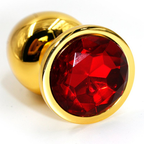 Маленькая алюминиевая анальная пробка Kanikule Small с кристаллом – золотистый с красным Beauty Brands Limited