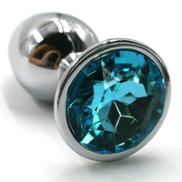 Маленькая алюминиевая анальная пробка Kanikule Small с кристаллом – серебристый с голубым Beauty Brands Limited