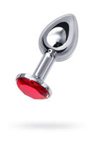 Маленькая изящная анальная пробка TOYFA с кристаллом цвета рубина - серебристый с красным