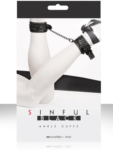 Наножники соединенные цепью Sinful Ankle Cuffs – черные NS Novelties