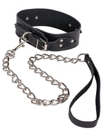 Ошейник Leather Collar кожаный с металлической цепью – черный СК-Визит