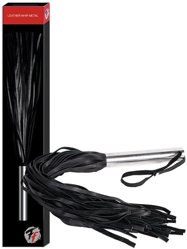 Плеть кожаная Leather Whip Metal с металлической рукоятью – черная СК-Визит