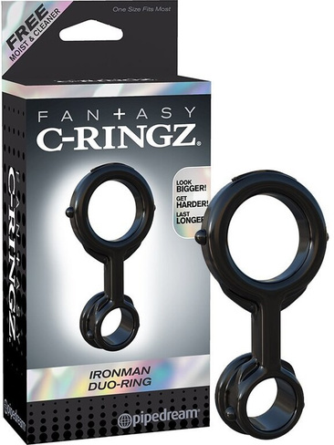 Эрекционное кольцо Ironman Duo-Ring на пенис и мошонку – черный Pipedream
