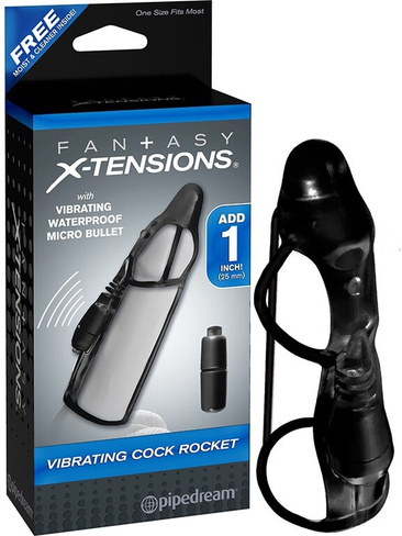 Насадка стимулирующая Vibrating Cock Rocket с вибрацией – черная Pipedream