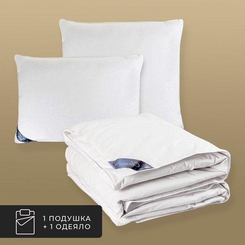 Набор 1 одеяло + 1 подушка Шале, 100% венгерский гусиный пух в хлопковом тике (140х200, 70х70)