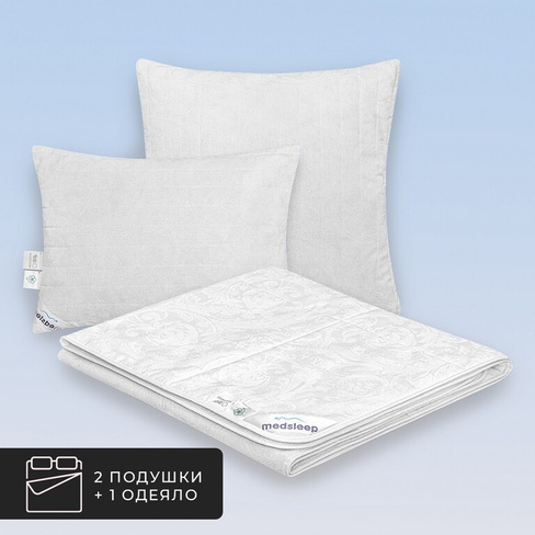 Набор 1 одеяло + 2 подушки облегченное Skylor, льняное волокно в хлопковом тике (200х210, 70х70-2 шт)
