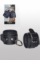 Кожаные наручники с круглым карабином Sitabella Chrome Collection – черный с серебристым СК-Визит