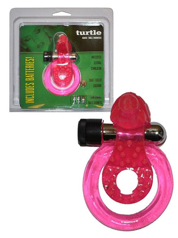 Эрекцонное виброкольцо Turtle Cock/Ball Harness с петлей на мошонку и клиторальным стимулятором в виде черепашки – розов