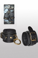Кожаные наручники с круглым карабином Sitabella Gold Collection – черный с золотым СК-Визит