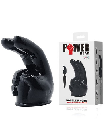 Насадка на вибромассажер Power Head Double Finger в виде 2-х стимулирующих пальцев – черный Baile