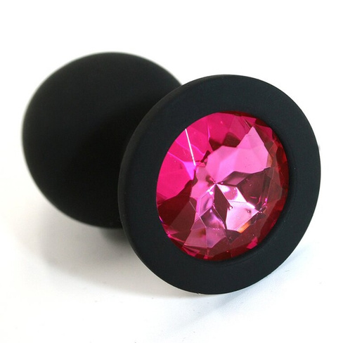 Средняя силиконовая анальная пробка Kanikule Medium с кристаллом – черный с розовым Beauty Brands Limited