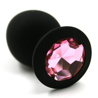 Средняя силиконовая анальная пробка Kanikule Medium с кристаллом – черный со светло розовым Beauty Brands Limited