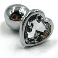 Маленькая алюминиевая анальная пробка Kanikule Small с кристаллом в форме сердца – серебристый с прозрачным Beauty Brand