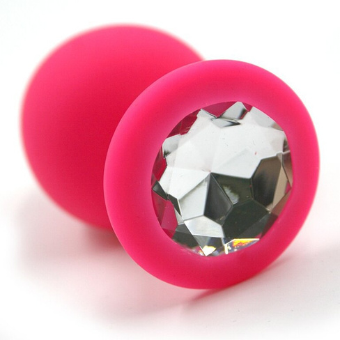 Большая силиконовая анальная пробка Kanikule Large с кристаллом – розовый с прозрачным Beauty Brands Limited