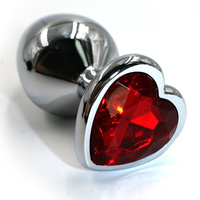 Маленькая алюминиевая анальная пробка Kanikule Small с кристаллом в форме сердца – серебристый с красным Beauty Brands L