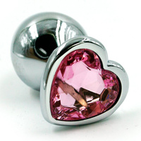 Маленькая алюминиевая анальная пробка Kanikule Small с кристаллом в форме сердца – серебристый со светло-розовым Beauty