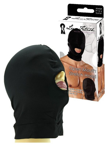 Эластичная маска на голову с отверстием для рта Open Mouth Stretch Hood – черный Lux Fetish