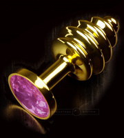 Маленькая витая анальная пробка 605 Small Gold Purple с кристаллом – золотой с фиолетовым Пикантные Штучки