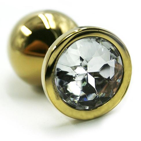 Средняя алюминиевая анальная пробка Kanikule Medium с кристаллом – золотистый с прозрачным Beauty Brands Limited