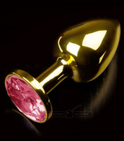 Маленькая анальная пробка 252 Small Gold Ruby с кристаллом – золотой с красным Пикантные Штучки