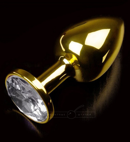 Маленькая анальная пробка 252 Small Gold Diamond с кристаллом – золотой с прозрачным Пикантные Штучки