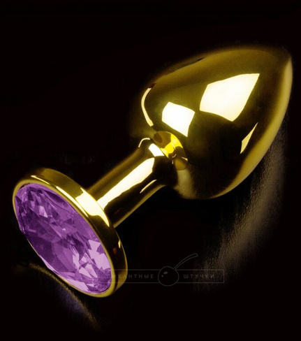 Маленькая анальная пробка 252 Small Gold Purple с кристаллом – золотой с фиолетовым Пикантные Штучки