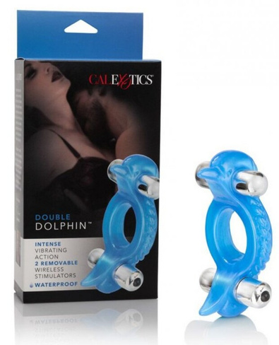 Виброкольцо для пар Calexotics Double Dolphin – синий California Exotic Novelties
