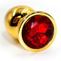 Средняя алюминиевая анальная пробка Kanikule Medium с кристаллом – золотистый с красным Beauty Brands Limited