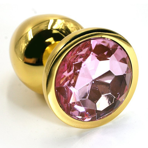 Средняя алюминиевая анальная пробка Kanikule Medium с кристаллом – золотистый со светло-розовым Beauty Brands Limited