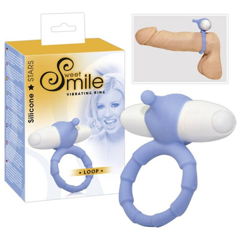 Насадка-кольцо для пениса с вибрацией Smile Loop - голубой Orion